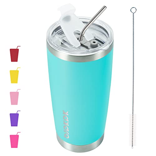 Image of BJPKPK 20 oz Coffee Tumbler with Lid, Straw, Insulated Stainless Steel Mug | Double Wall Vacuum, Keeps Hot /Cold, BPA Free, Leak Proof, Iced Coffee Cup Fit Car Holder, Travel & Beach Ready, Turquoise