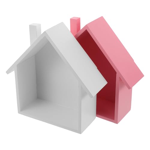 IMIKEYA Estantes Flotantes de Madera Natural Forma de Casa, 2 Piezas (Blanco y Rosa), Organizador Multiusos para Pared, Soporte para Macetas Suculentas y Decoración de Habitación Infantil