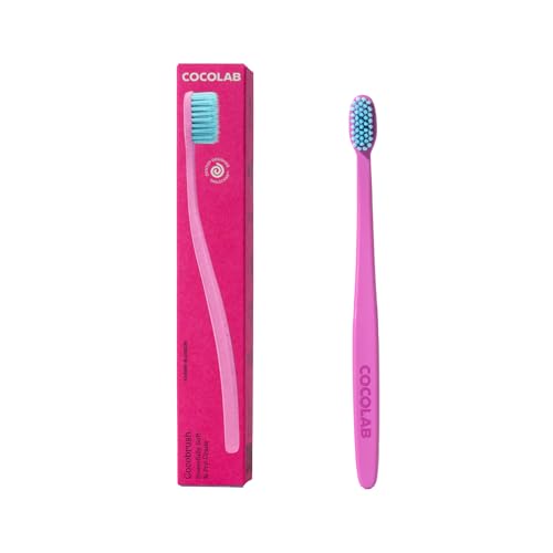 Cocolab Cocobrush, Ultra-Soft Manual Toothbrush, Dentist-Designed, Gentle on Gums, Made from Recycled Plastic, Cherry Blossom