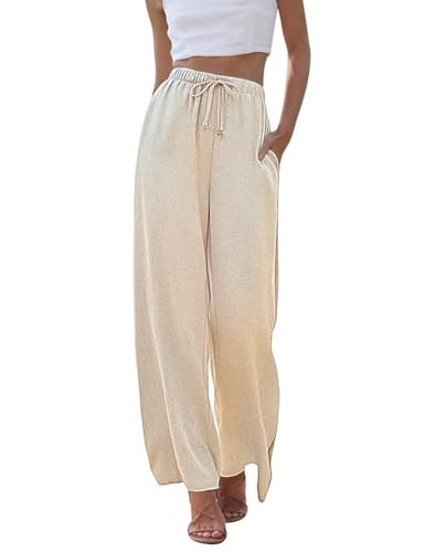 Image of UMIPUBO Womens Linen Pants Flowy Palazzo Wide Leg Pants