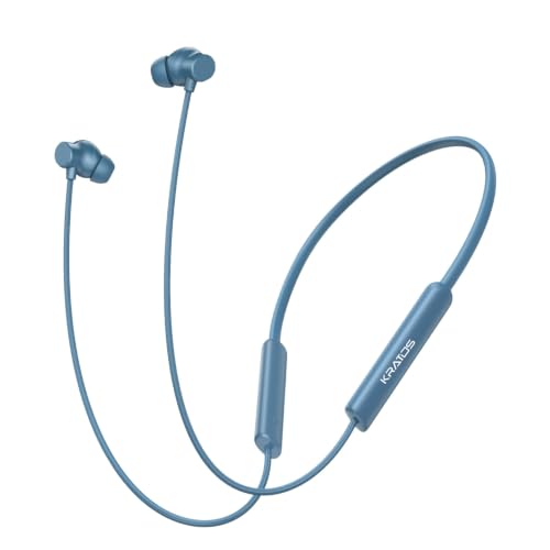 Image of Kratos Blue Bluetooth Neckband with 55H Playtime, Deep Bass, Stereo Sound, HD Calls, Magnetic Earbuds, Voice Assistant, Type-C Fast Charging, Rich Audio, Hollow Switch for Comfort & Style