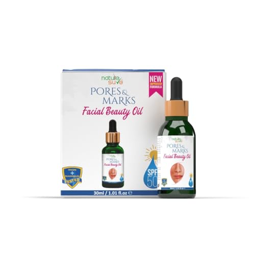 Nature Sure Pores and Marks Facial Oil for Glowing Skin with SPF 50 Sunscreen, Natural Skin Glow and Ultralight Face Care - (Pack of 1, 30ml)
