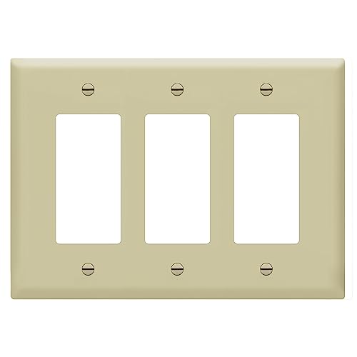 Image of ENERLITES Decorator Light Switch or Receptacle Outlet Wall Plate, 3-Gang 4.88 inch x 6.77 inch, Gloss Finish, Mid-Size, Polycarbonate Thermoplastic, UL Listed, 8833M-I, Ivory