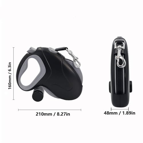 Oreilet Einziehbare Hundeleine, Verbesserte 10 M Lange 360°-Anti-Wickel-Leine mit Rutschfestem Griff für Haustiere, mit Kotbeutelspender, für Kleine, Mittelgroße Große (Schwarzer 10M