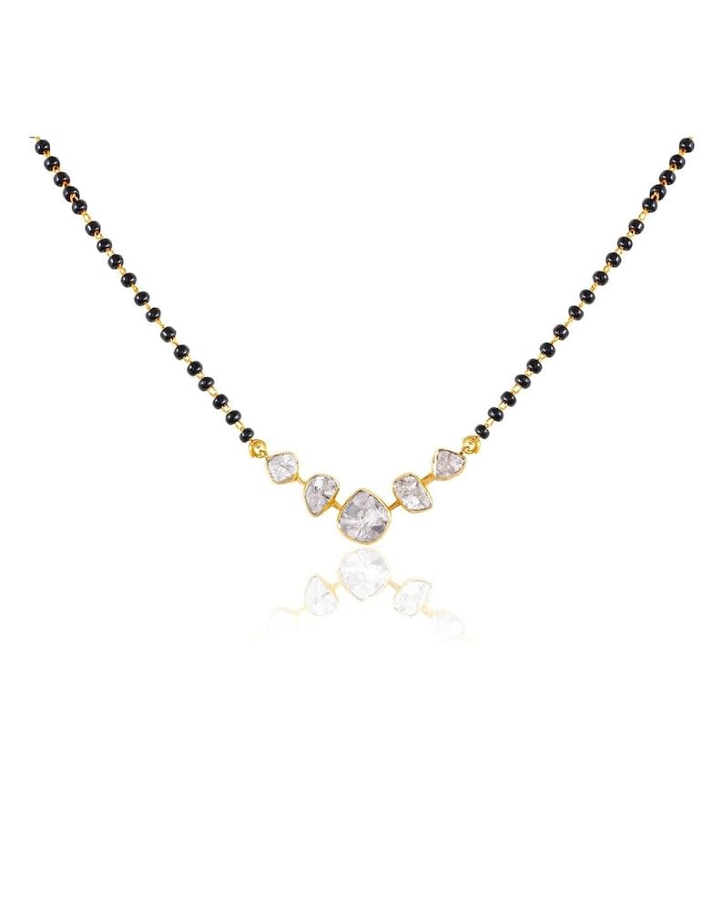 925 Sterling Silver Wedding Bollywood Designer Natural Polki Diamond Forever Mangalsutra Necklace with Single Black Beads Line 16 Inch Chain Rose Cut Designer Casual occasions Wedding Anniversary Promise for Women3