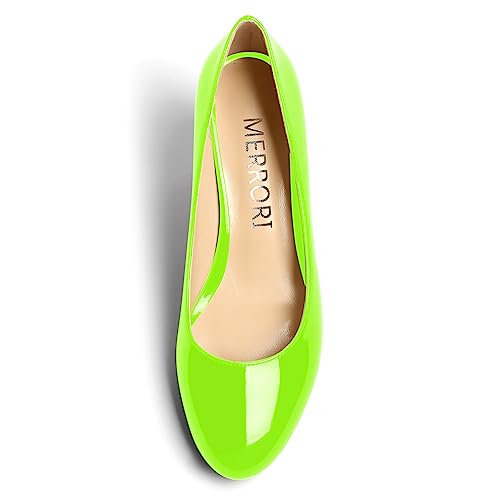 MERRORI Womens Round Toe Patent Fashion Office Slip On Spool Mid Heel Pumps Shoes 2.5 Inch3