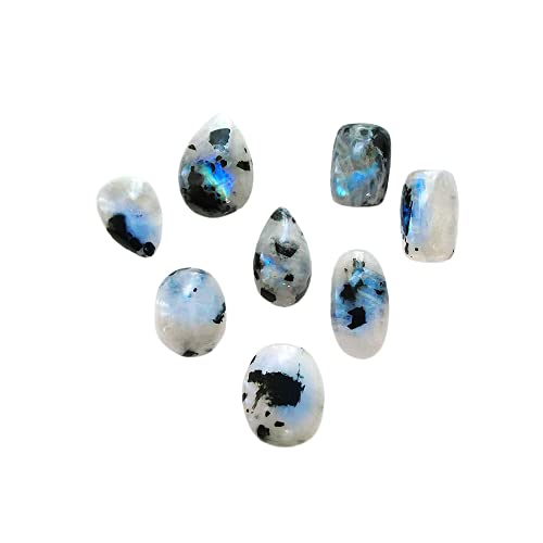 Gempires Natural Rainbow Moonstone with Black Tourmaline Gemstone Wholesale Cabochons Lot, Polished Decor, Wire Wrapping, Jewelry Making Loose Gemstone, Wikka, Healing Crystals