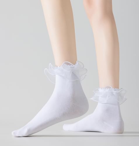 SRYL Women Lace Ankle Socks Ruffle Frilly Cotton Socks Trim Lace,Anklet socks Dress Socks Women or Girls,H042