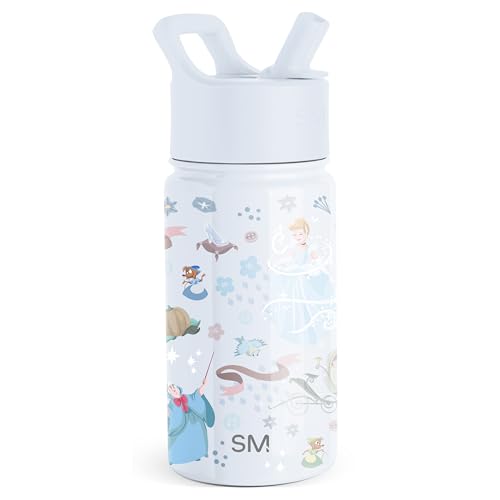 Simple Modern Kids Summit Water Bottle with Straw Lid | Disney Princess Cinderella 14oz Stainless Steel Cup Insulated Tumbler for Grils, School | Cinderella Floral Wishes