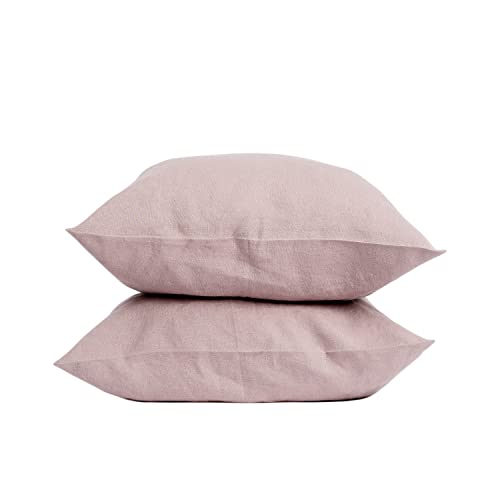 My Linen Home 100% Stonewashed Juego de 2 Fundas de Almohada de Lino en Color Rosa Palo | Funda Almohada 40x40 cm I con Cierre de sobre I Hipoalergénico, Termorregulador y Transpirable Fundas