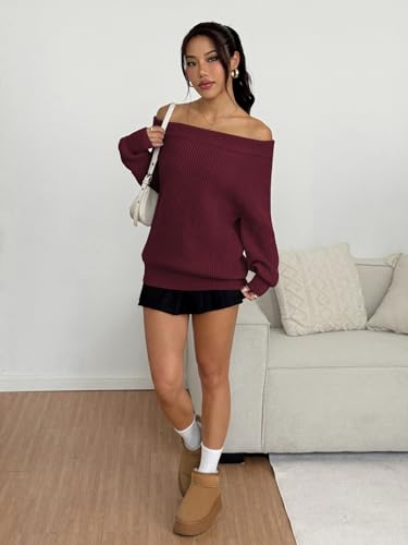 Image of ZAFUL Sweaters for Women Off Shoulder Knit Sweater with Long Sleeve Loose Pullover Jumper Tops