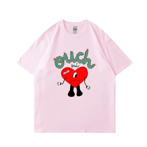 Photo de Générique Bad Bunny T-Shirt Mode Manches Courtes Hommes Femmes Hauts Classiques,L-Pink