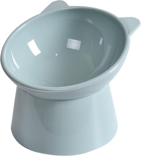 Elevated Cat Food Bowl Azonee Anti-Vomiting Slanted Cat Feeding Bowl Whisker-Friendly Shallow Design Cute Tall Green Cat Bowl for Comfortable Eating (Blue)