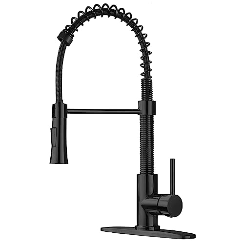 Kingo Home Black Kitchen Faucet With Pull Down Sprayer,Commercial Utility Stainless Steel Kitchen Sink Faucet With Sprayer Single Handle Pull Out Spring Kitchen Faucets 1 Hole For Farmhouse Utility #TOP8