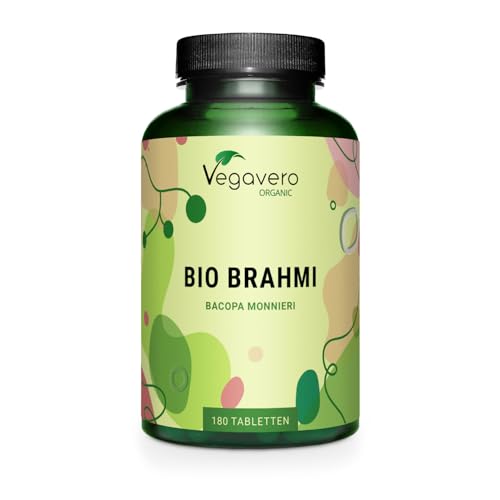 Vegavero Brahmi Tabletten hochdosiert 180 Stück - 1500 mg Bacopa monnieri Bio pro Tagesdosis - 2% Bacopaside - Brahmi Pulver aus Indien - Vegan & laborgeprüft