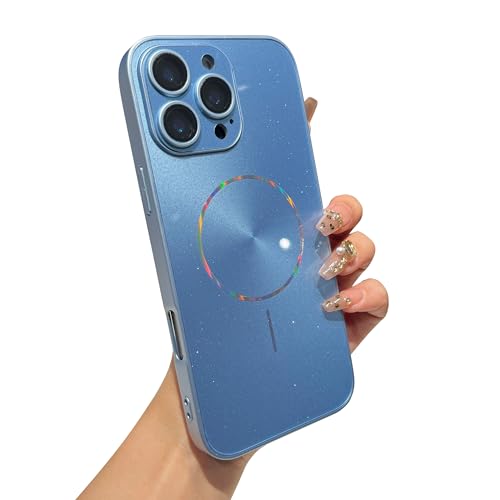 Coque iPhone 15 Pro MagSafe paillettes bleue avec protection arrière style CD