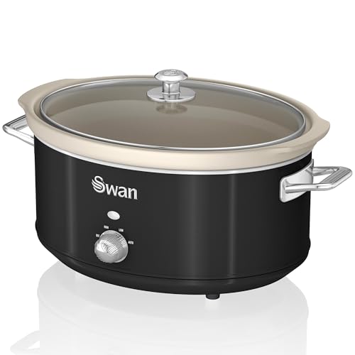 Swan Retro SF17031BNEU Olla Cocción Lenta 6,5L Recipiente Extraíble, Antiadherente Cerámica libre PFOA y PTFE, 3 Niveles Temperatura, Tapa Vidrio, Slow Cooker, Diseño Vintage, Negro, 320W Swan Retro SF17031BNEU Olla Cocción Lenta 6,5L Recipiente Extraíble, Antiadherente Cerámica libre PFOA y PTFE, 3 Niveles Temperatura, Tapa Vidrio, Slow Cooker, Diseño Vintage, Negro, 320W