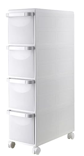 キッチン隙間収納 キッチン収納 洗面所収納キャビネット PPプラスチック4輪 幅22cm 超狭ギャップキャビネット 小物置き場 プラスチック 引き出し バスルーム収納キャビネット 省スペース 整理 多機能 カテゴリ収納 (4層,A)