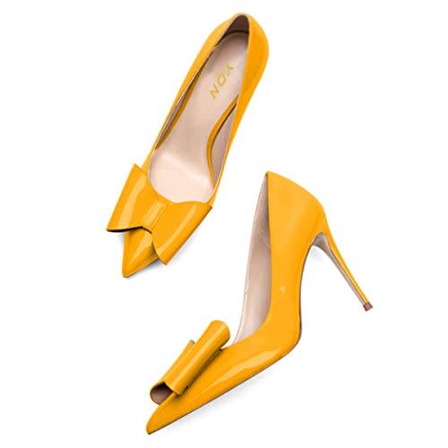 YDN Women Elegant Stiletto High Heel Pumps Pointed Toe Slip on Dress Sandal Shoes Slide Patent Leather with Bow Shoes for Office Ladies Size 4-15 US3