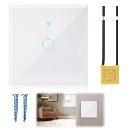 Interruptor Luz WIFI Inteligente 1Gang 1Via Interruptor Táctil con Alexa Google Home Control por App Smart Life Tuya Montaje Empotrado Smart Interruptor Lampara Pared Tactil Control de Temporizado