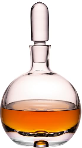 Imperial - Caraffa per liquori in vetro Crystalline, 600 ml, con tappo in vetro e bolla d'aria sul pavimento, realizzata a mano, serie Lisbona