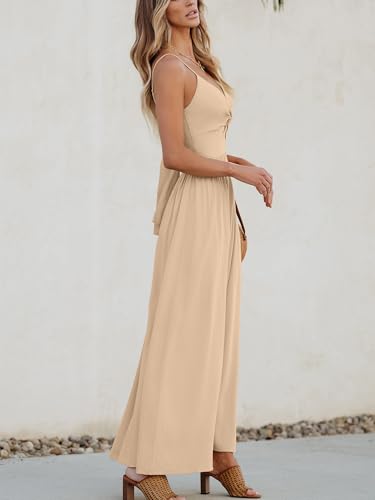 Image of CUPSHE Women Casual Dress Beach Sleeveless V Neck Summer Cutout Spaghetti Straps Formal Maxi Sun Dresses