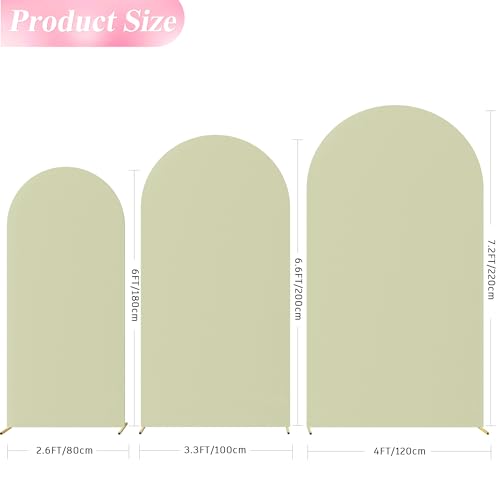 Image of Wokceer Wedding Arch Backdrop Cover (7.2FT, 6.6FT, 6FT) Set of 3 Spandex Fitted Wedding Arch Stand Covers for Round Top Chiara Backdrop Stands Cover for Birthday Party Ceremony Decor Sage Green