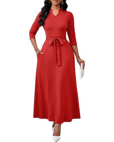 Image of BubFee Maxi Dresses for Women Semi Formal Long Dress 3 /4 Sleeve Casual A-line Church Dresses with Pockets