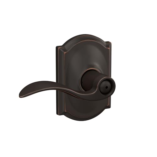Image of Schlage F40 ACC 716 CAM Accent Door Lever with Camelot Trim, Bed & Bath Privacy Lock, Aged Bronze