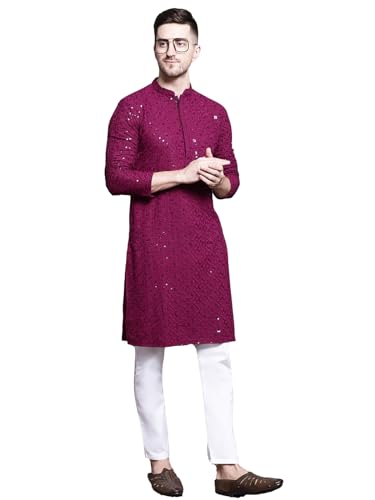 Image of Lucknow Chikan Men's White Pure Cotton Kurta Pajama Set, Full Booty