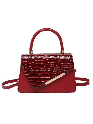 Women's Crocodile Print Top Handle Crossbody Flap Bags Elegant PU Leather Square Shoulder Handbags