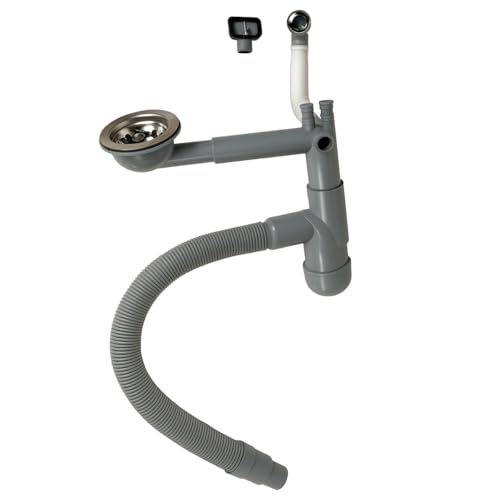 CRUDO PREMIUM Waschbecken Siphon Flexibel mit 2 Anschlüssen - Abfluss Waschbecken Küche Kunststoff - Flexibler Siphon Küchenspüle mit Überlauf