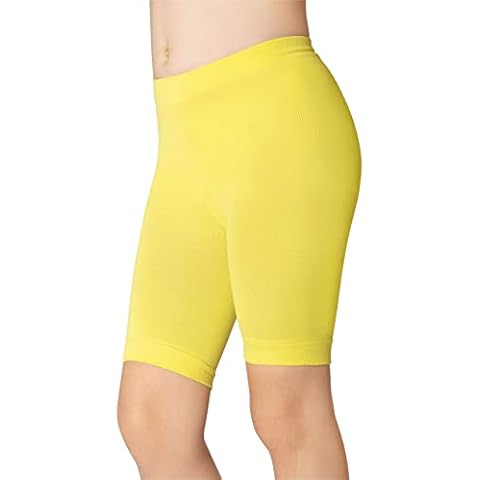 NOQ Girls Knee-Length Shorts Under Skirt Wear Protection Plain Cycling 1/2 Length Leggings Over Knee Dance School Bikers Pants Age 4-8 Years, Lemon Cover