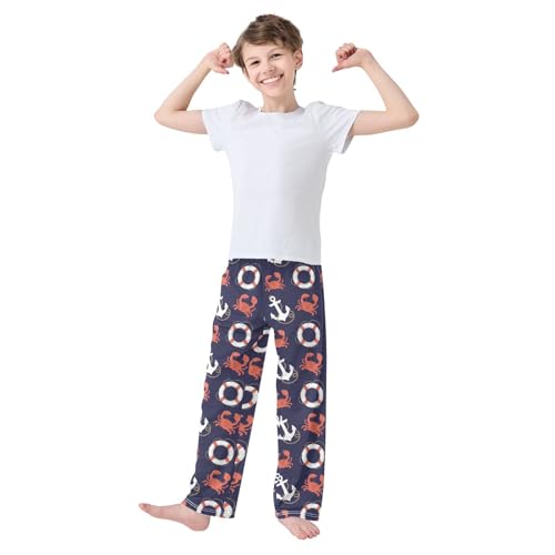 Crab and Anchor Boys Long Pants Soft Trousers Elastic Waist Kids Lounge Bottoms with Pockets S-XL2