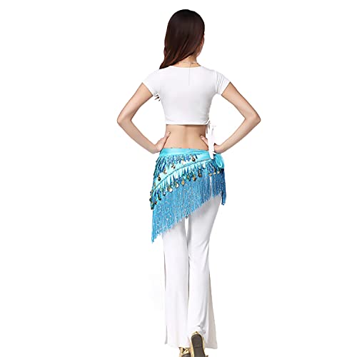 Image of VRITRAZ Women's Chiffon Belly Dance Hip Scarf Waistband Belt Skirt Mixed Colors Sequence Beads and Coins