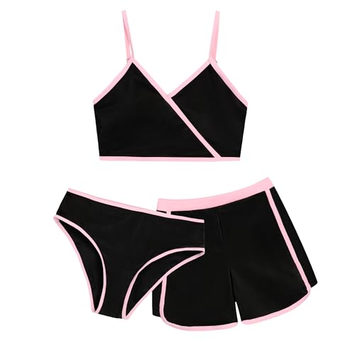 Image of Girls 3 Piece Bikini Bathing Suit Teen Girls Swimwear Sport Swimsuits with Shorts 9-16T