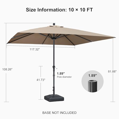 Image of PURPLE LEAF Outdoor Market Umbrella 10' x 10' Square Taupe 8 Metal Ribs