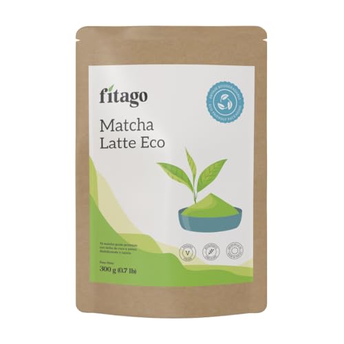 Fitago Matcha Latte Ecológico - 300g | Bebida preparada de té matcha BIO | 100% natural, sin azúcares añadidos ni edulcorantes o saborizantes artificiales | Té matcha japonés grado premium