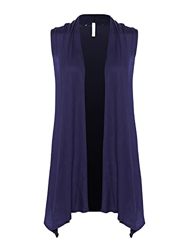 Design by Olivia Women's Lightweight Sleeveless Draped Open Front Cardigan Vest - Made in USA Navy Blue L