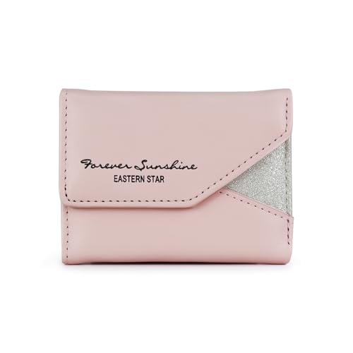Wallet Women, Trifold Small Wallet with 1 Cash Compartment and 8 Card Slots, Lightweight Coin Purse for Easy Access(Pink)