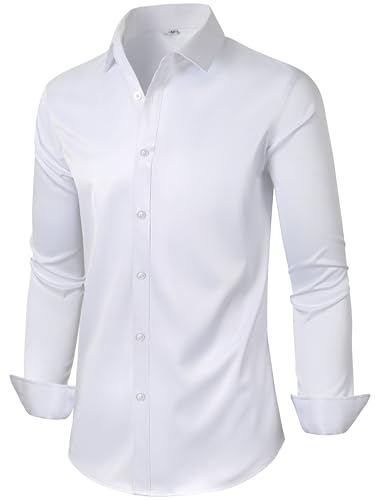 Ficovis Men's Dress Shirts Button Down Long Sleeve Business White L - image 2