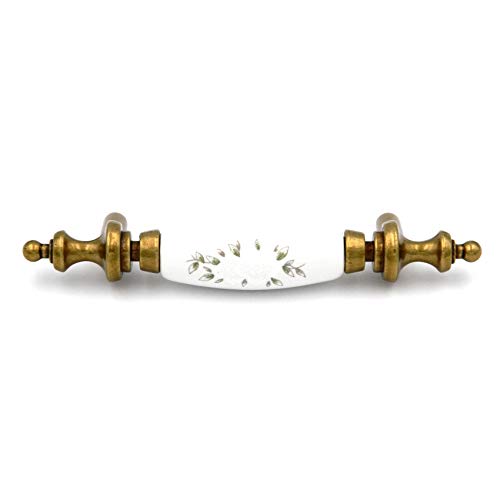 Hickory Hardware P64-WF, Pull-porc.ctr.w/ Flower, Polished Brass/White Insert