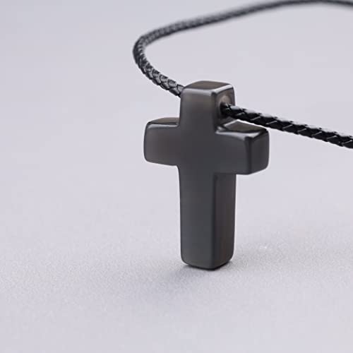 COAI Religious Jewelry Obsidian Stone Cross Pendant Necklace 5