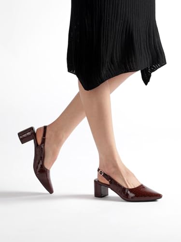 Image of Marc Loire Women's Pointed Toe Block Heel Pumps with Adjustable Slingback for Office, Party and Formal Occasions