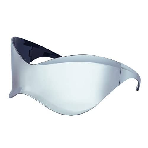 LJCZKA Futuristic Oversized Y2k Sunglasses for Men Women Wrap Around Fashion Shield Mask Cool Sun Glasses Ladies Shades (Silver)
