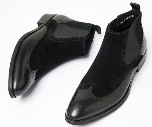 Santimon Mens Chelsea Dress Boots Leather Suede Wingtip Brogue Distinctive Slip on4
