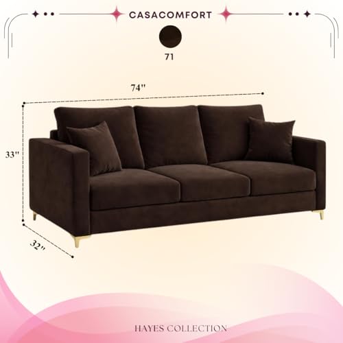 Image of Hayes Rich Velvet Suede 3 Seater Sofa | Golden Aesthetic Legs | Spacious Soft Touch Comfort Seating | Modern Sofa for Living Room (Dark Brown)