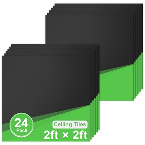 LooYee 24 PCS 24 x 24 Inch Black Drop Ceiling Tiles