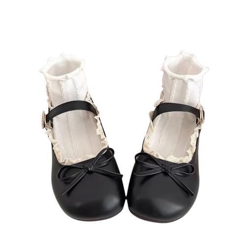 Mujeres lindo Bowknot Mary Jane zapatos planos dulce estilo Lolita con plataforma tacones correa de tobillo cerrado dedo del pie dulce color correa arco encaje zapatos de vestido de fiesta para niñas