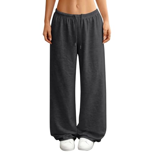 szvbofueck Palazzohose Damen Lang, Straight-Hose mit Kordelzug Stoffhose Sommer Freizeithosen lockere Sporthose Low Waist Trainingshose Atmungsaktiv Jogginghose Stretch Loungehose Einfarbig Damehose